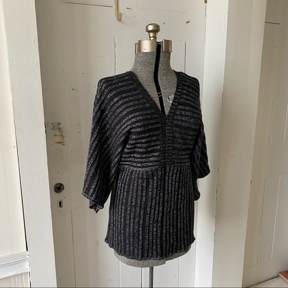 Caren Sport Bat Wing Baby Doll Metallic Ribbed Sweater - Picture 3 of 12